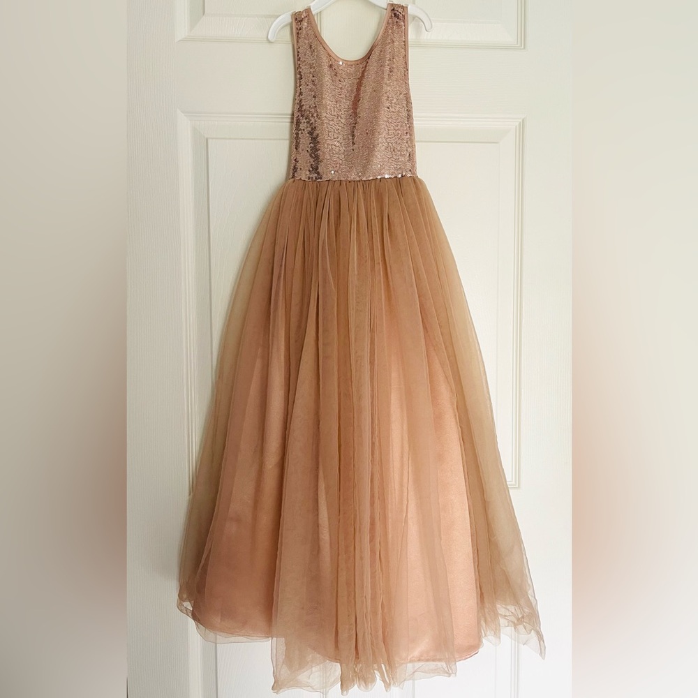 Elegant Kids Sequin and Tulle Dress in Tan